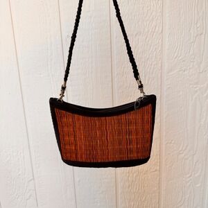 Handcrafted Baskets of Cambodia Woven Orange Black Shoulder Bag Purse Lined